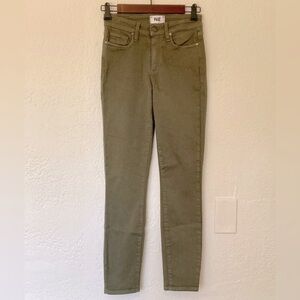 PAIGE Hoxton Ankle Skinny Jeans • Size 24 • Olive Green Stretch Denim
